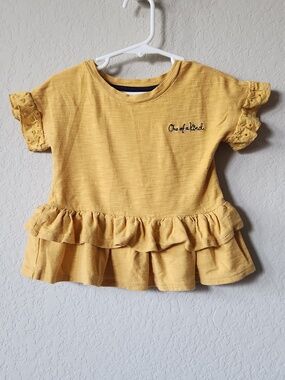 wonder nation Yellow Ruffle Short Sleeve Tee with "One of a kind" Embroidery